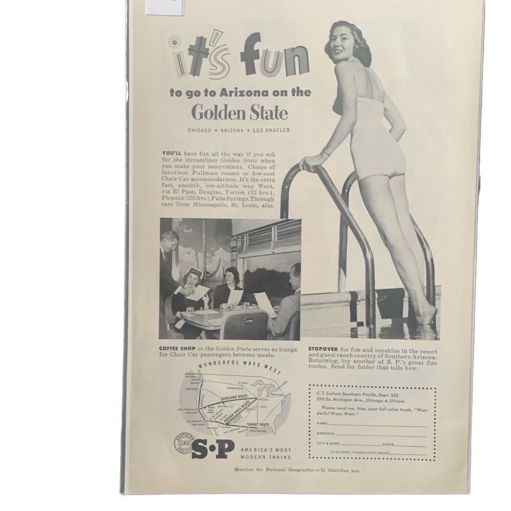 Vintage 1953 Southern Pacific Railroad Golden State Ad Advertisement